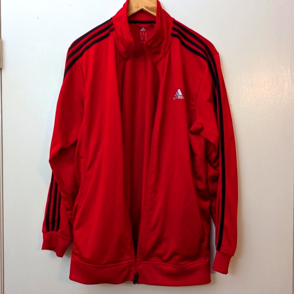Adidas track jacket Red with black stripes mens sz L